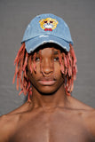 Blue Denim Distressed Cheetah Bear Hat
