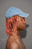 Blue Denim Distressed Cheetah Bear Hat