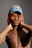 Blue Denim Distressed Cheetah Bear Hat