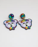 Earrings Confetti Purple Sparkle Bear
